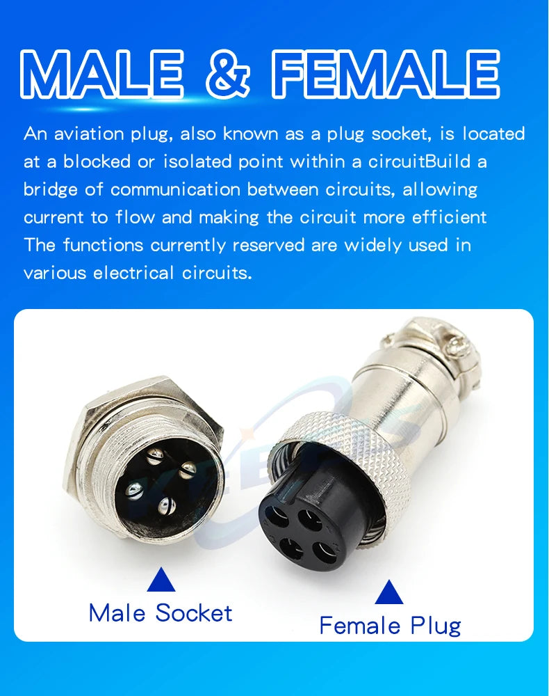 2Set GX12 GX16 GX20 2/3/4/5/6/7/8/9/10 Pin Male Female Butting Wire Cable Circular Aviation Socket Plug Panel Connector