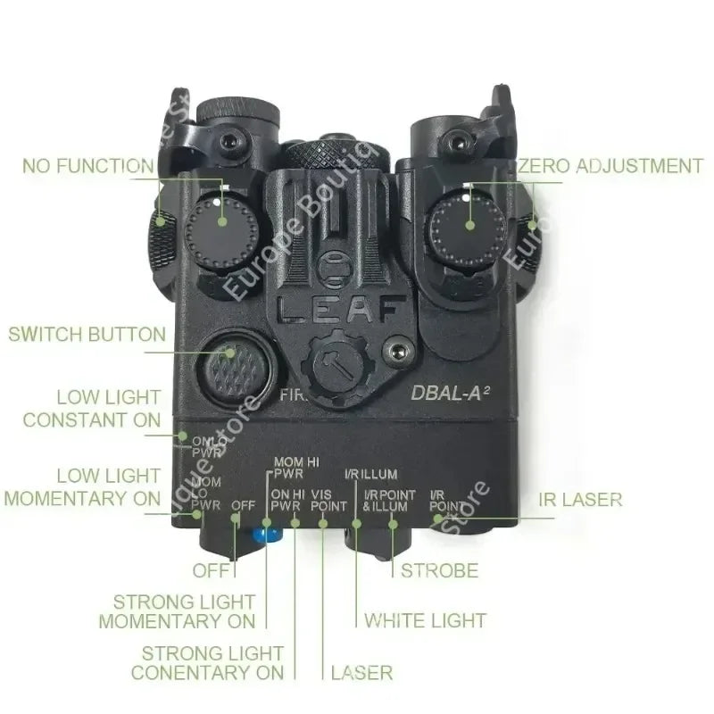 DBAL-A2 Red Green Laser Sight, White LED Flashlight Integrated Design, Aiming Indicator for 20mm Rail Outdoor Toy Parts