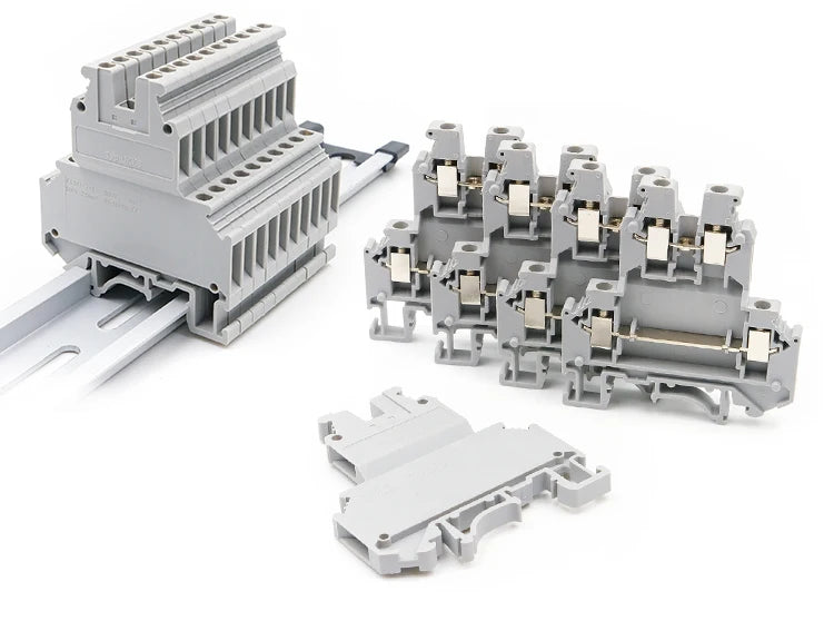 UKK 3 Double Layer Terminal Block, 5.2mm Width, 24A 500V, PA66 V0 Flame Retardant, Screw Clamp, 10pcs (For DIN Rail NS35)