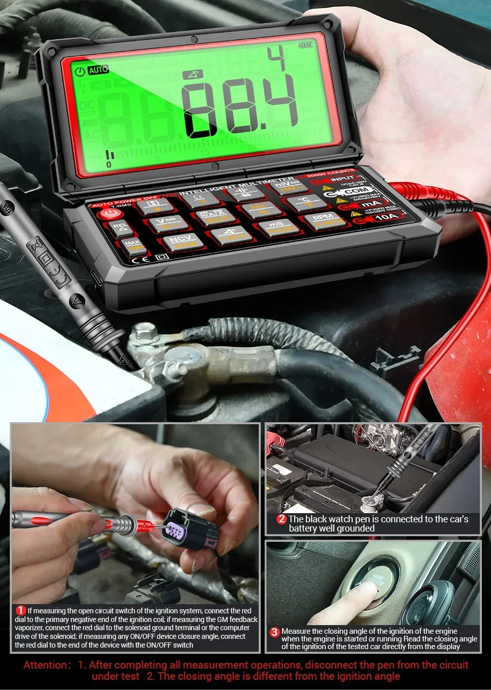 Digital Car Multimeter ANENG 623 Engine Speed Test Auto AC/DC Voltage/Current Ohm Meters Capacitance Car Pulse Width Test Tools