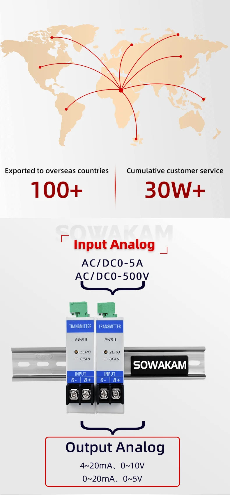 AC DC Current Transmitter Sensor AC 0-5A Input 4-20mA 0-10V Output DC 24V 220V Power Supply  Voltage Transducer
