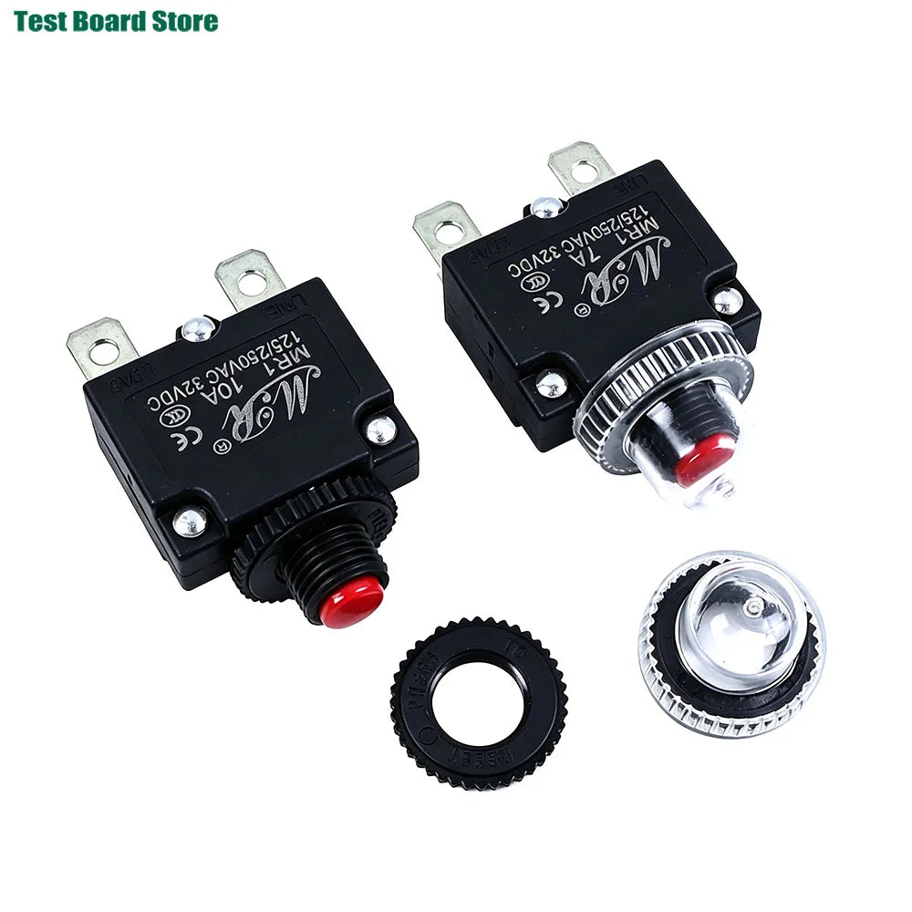2/5Pcs Circuit Breaker Overload Protector Switch Fuse 3A 4A 5A 6A 7A 8A 10A 12A 15A 20A Resettable With & Without Waterproof Cap