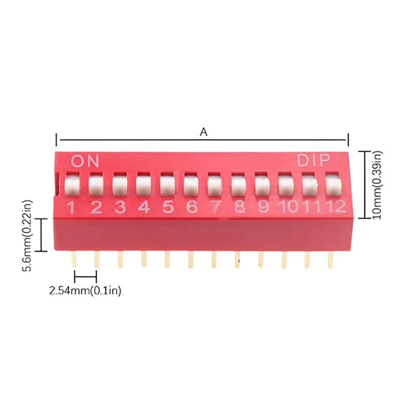 20PCS Red Toggle DIP Switch Module Spacing 2.54MM 24V Inline 1 2 3 4 5 6 7 8 9 10 12 PIN Quick Dial The Code Switch