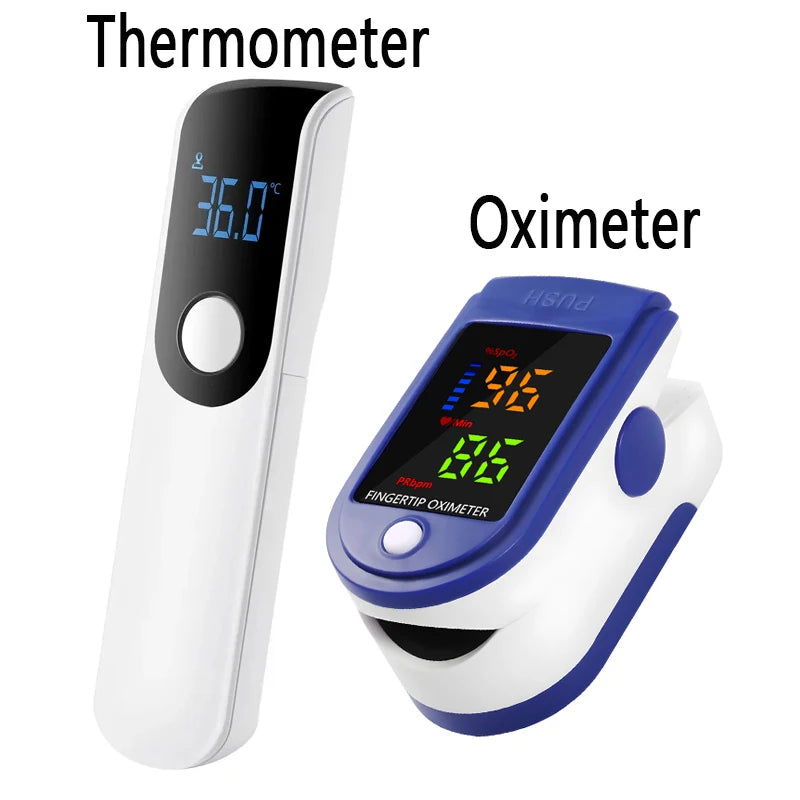 Medical Temperature Test Kit Infrared Thermometer Non-contact Forehead Thermomete or Digital Finger Blood Oxygen Oximeter LED