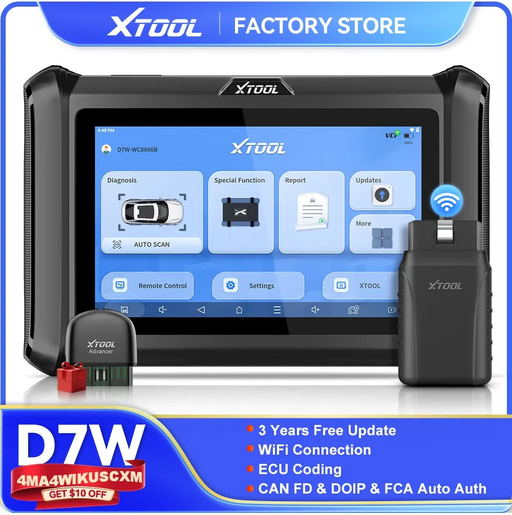XTOOL D7W Bluetooth Diagnostic Tool All System Automotive Scanner Bi-Directional Control ECU Online Code Built in CAN FD DOIP