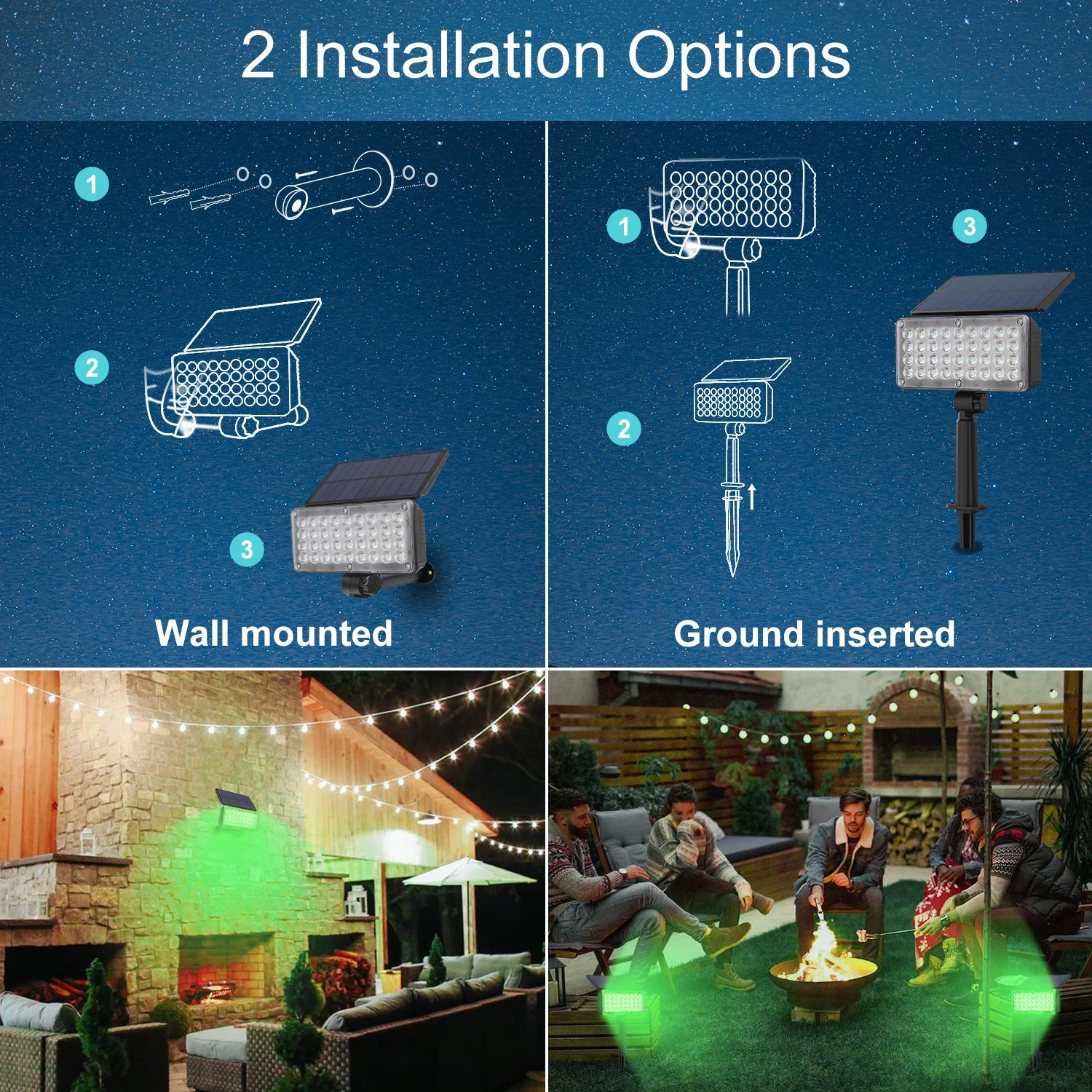 4pcs Solar Spotlight Outdoor Garden Wall Lamp for Tree Street Decor IP65 Waterproof LED Green Landscape Countyard Solar Light