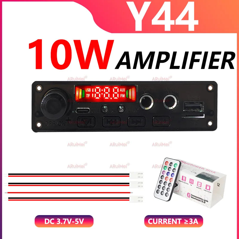 10W Low Voltage Amplifier Board Bluetooth 5.0 MP3 Decoder 3.7V-5V with USB/TF/FM Recording Call for Car Audio DIY Projects