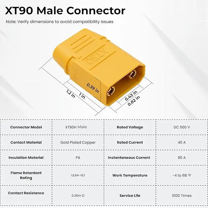 XT90 to O-Ring Terminal Cable XT90H Male and Female to O-Ring Connector Cable with (1m~10m )12AWG 10AWG Silicone Wire