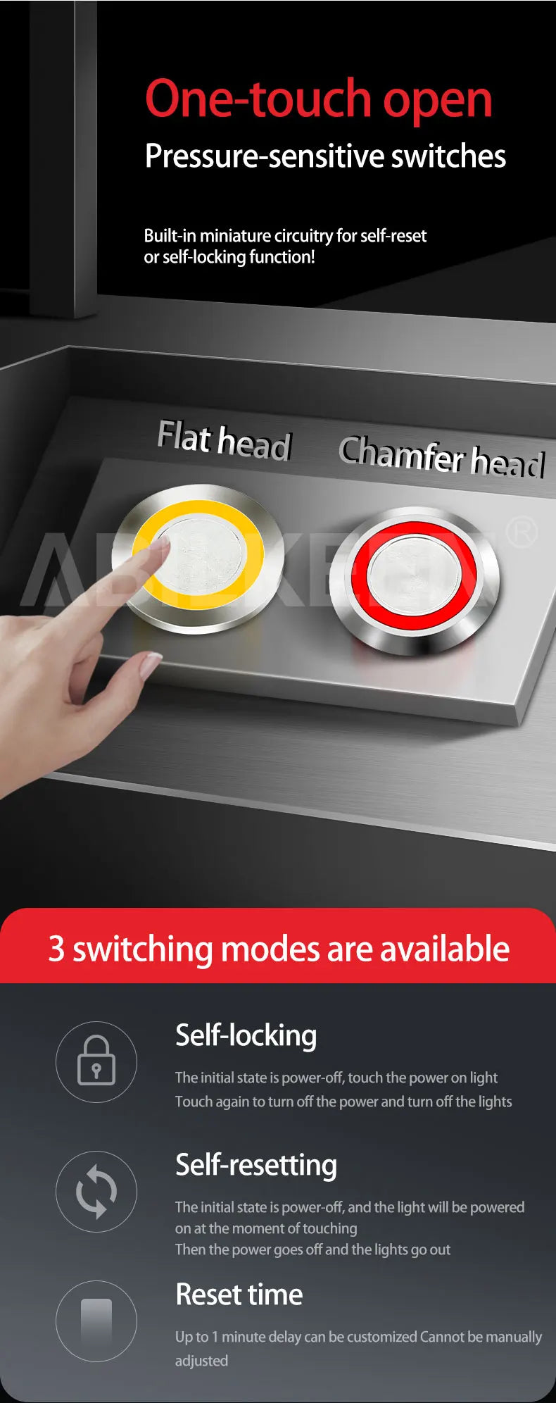 ABILKEEN 30mm 1NO Momentary/Latching Function Piezo Electric Switch IP68 Waterproof Pressure-Sensitive Switch