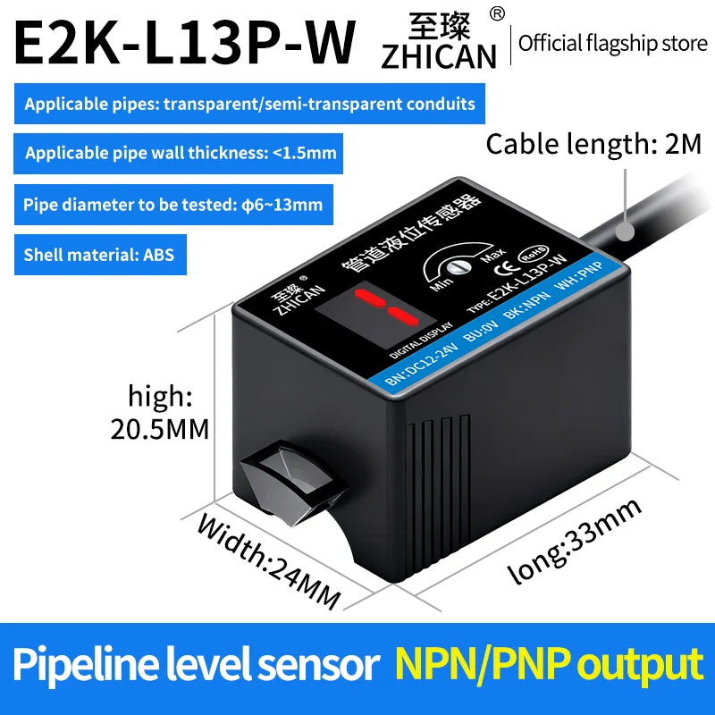 ZHICAN E2K Non Contact Capacitive Liquid Level Sensor Pipe Water Tank Full Empty Detection Alarm Switch