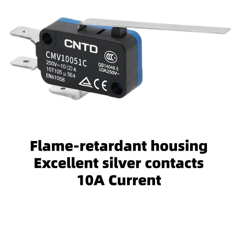 Micro Limit Switch CNTD CMV10‑051C CMV10‑051C2 Hinge Short Roller Lever 10A 250VAC 1NO1NC Plastic Housing Travel Switch for Indu