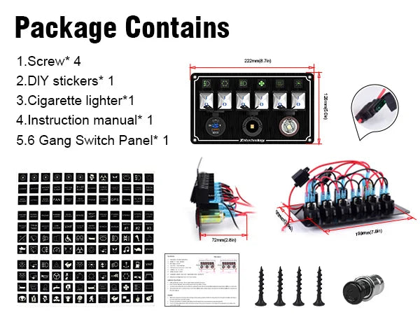 Metal 4-6 Gang Marine Rocker Switch Panel Waterproof 12 Volt, Boat Toggle Switch Panel 12V  LED Lighted for Boat Car RV