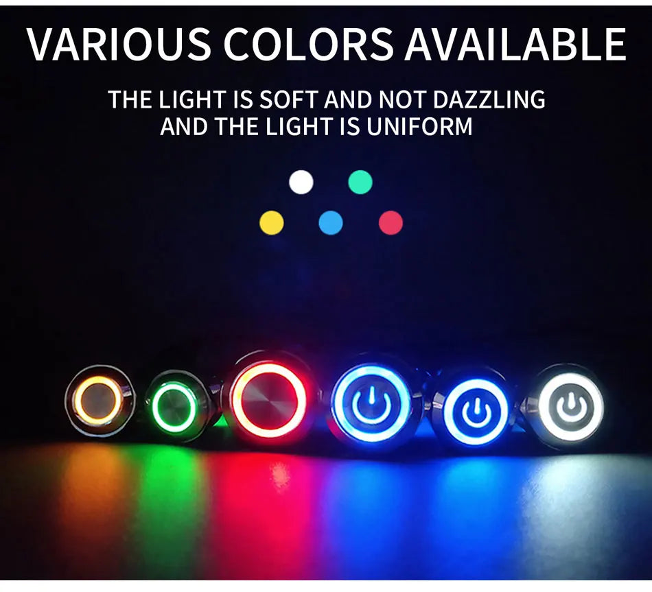 16/19/22mm Waterproof Metal Push Button Switch with socket LED Ring/Power Light Momentary Latching   5/12/24/220V black 1NO1NC