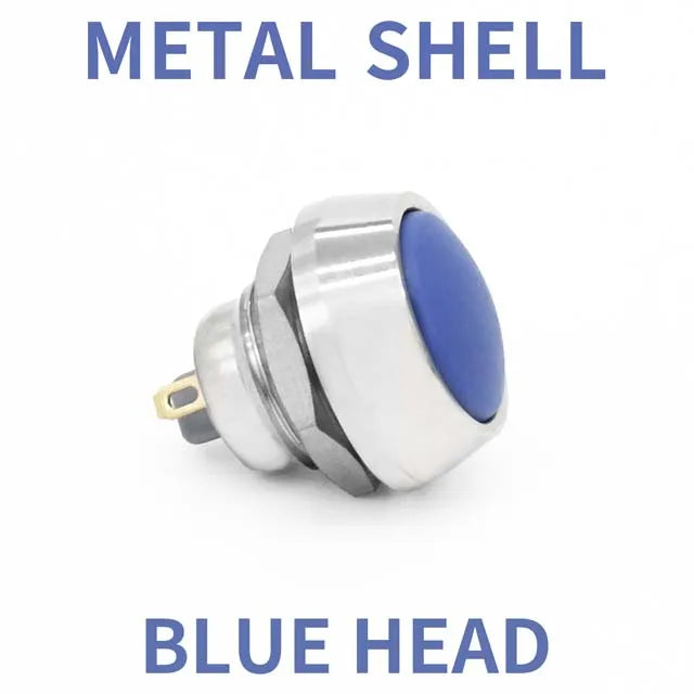 1Pcs 2Pin Mini Switch 12mm  2A waterproof switch  momentary Push button Switch reset Non-locking metal shell 1NO 36V color