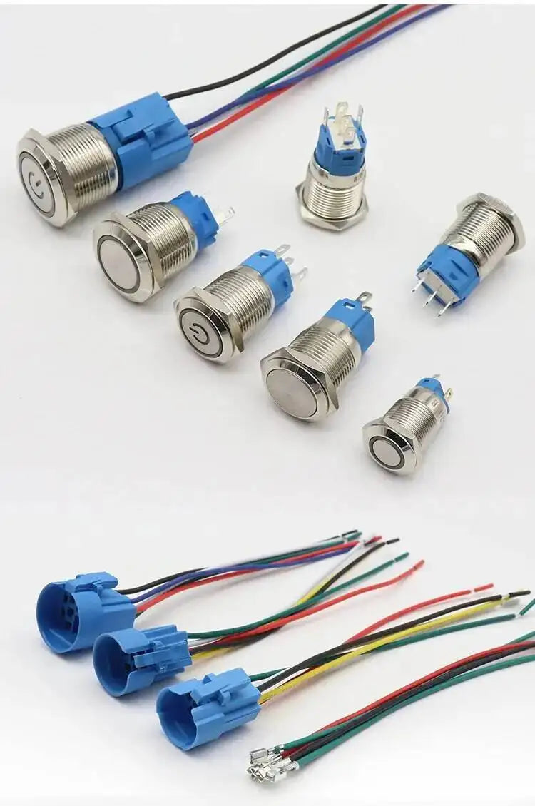 5pcs 12/16/19/22mm Metal Push Button Switch Power Waterproof IP65 Flat Circular Round LED Light Self-lock Reset 6V 12V 24V 220V