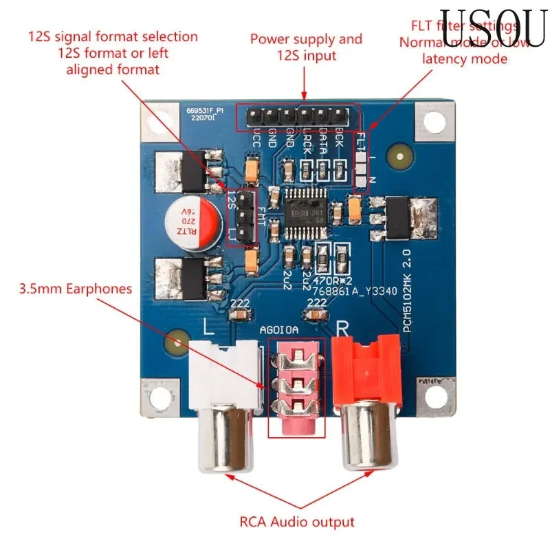 PCM5102/PCM5102A 32Bit 384K DAC Decoder Module PCM5102 DAC Decoder Board Audio Spectrum Analyzer Decodificador I2S Player Be