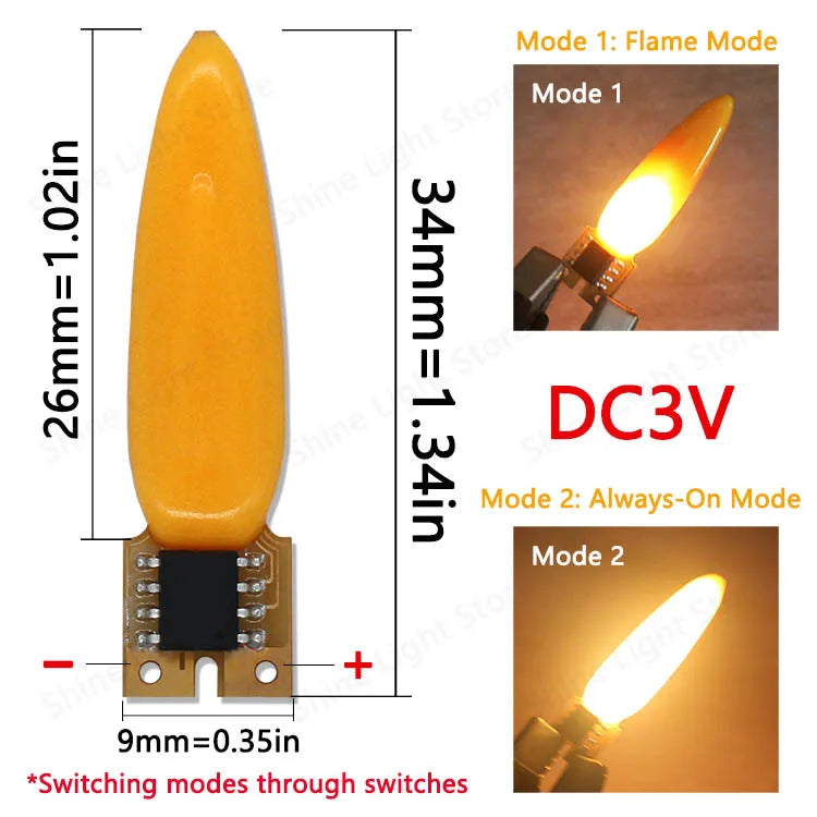LED Flash Flame Candle Edison Light Bulb 3V LED Light 2-Mode Diode Birthday Party Decoration Light Bulb Accessories 1800K