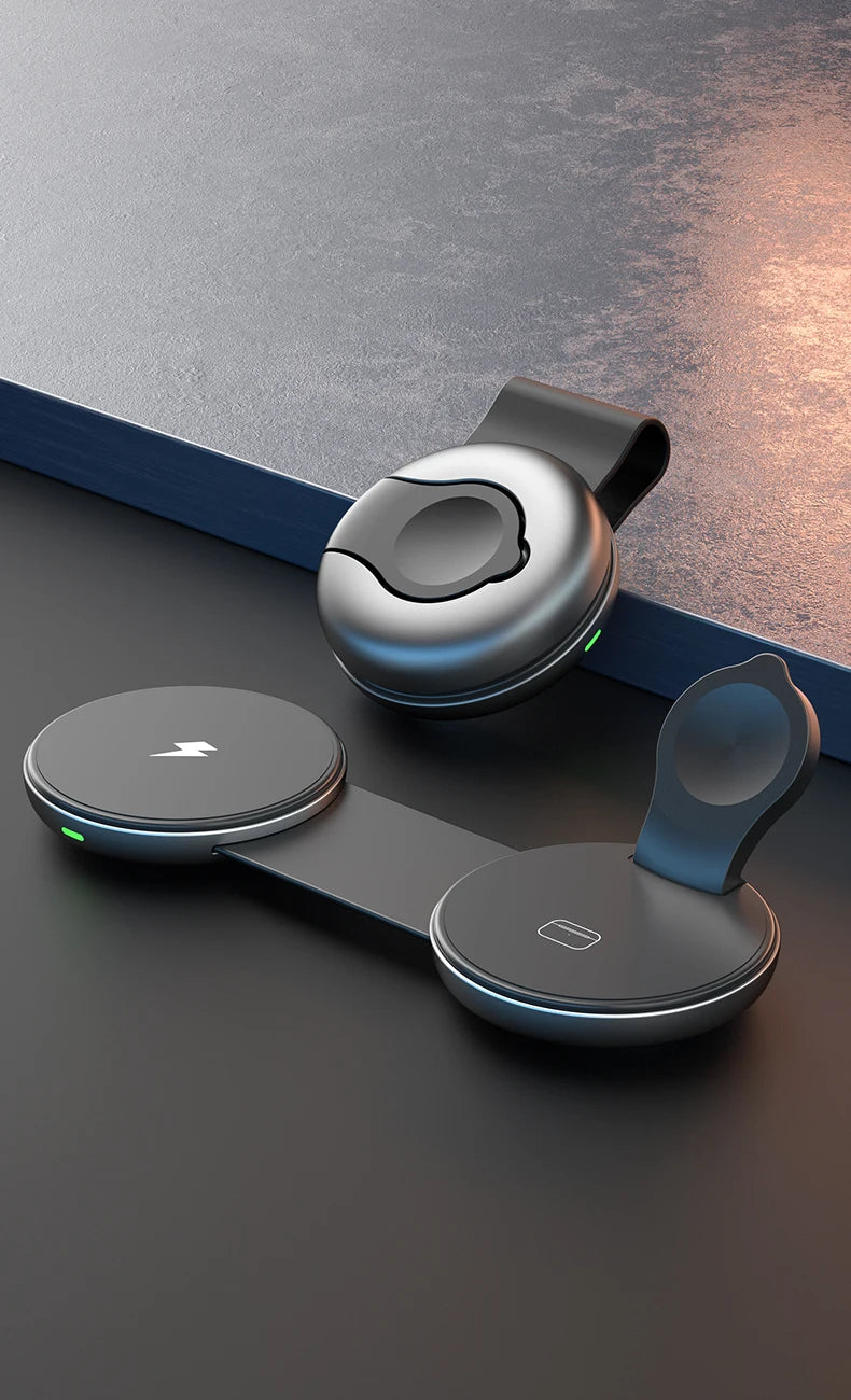 AUFU 3 in 1 Wireless Charging Station Fast Magnetic Foldable Travel Charger Station for iPhone 16 15 14 Pro Apple Watch Airpods