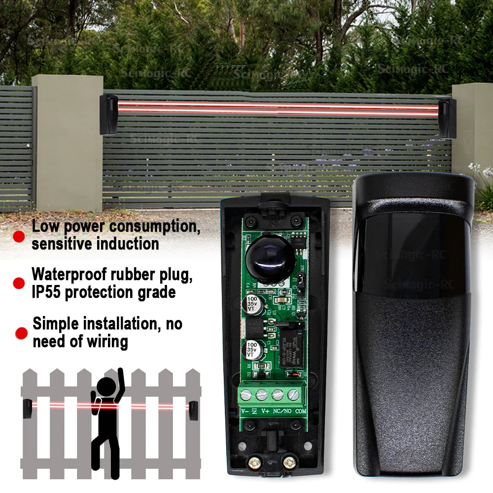 Photocell Automatic Gate Door Safety Sensor Alarm Infrared Beam Sensor Photocell 15m Detect Range 12~24V 3.6V Battery Powered
