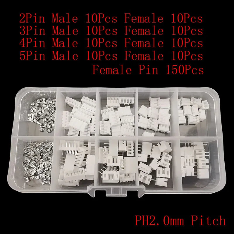 1Box JST SH 1.0mm / JST 1.25mm / PH 2.0mm / XH 2.54 Pitch 2/3/4/5Pin Male Female Plug Socket Plastic Housing Terminal Connector