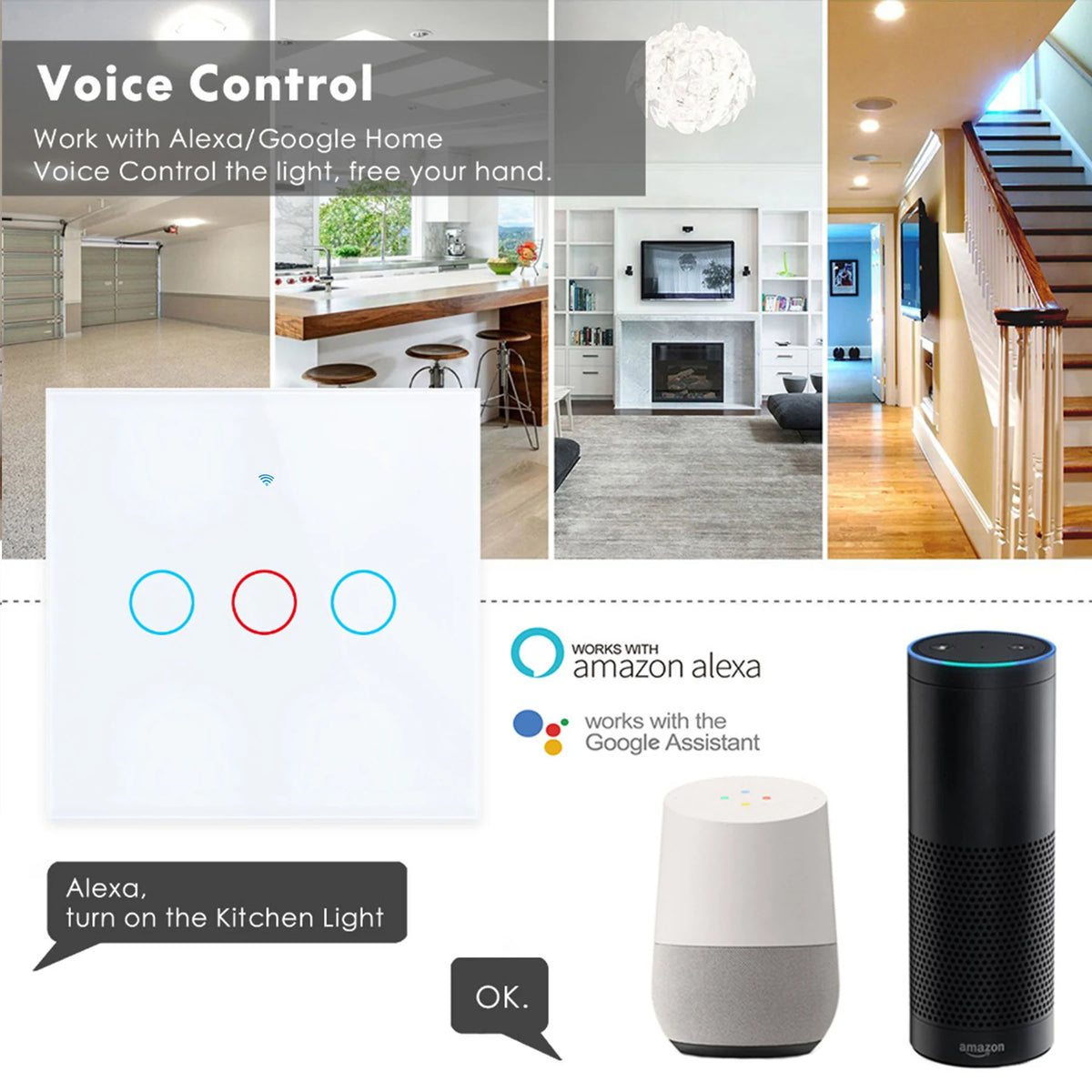Work With Tuya WiFi Smart Touch Wall Switch RF433MHz 1/2/3/4 Gang Touch Sensor for LED Light Voice Control Alexa And Google Home