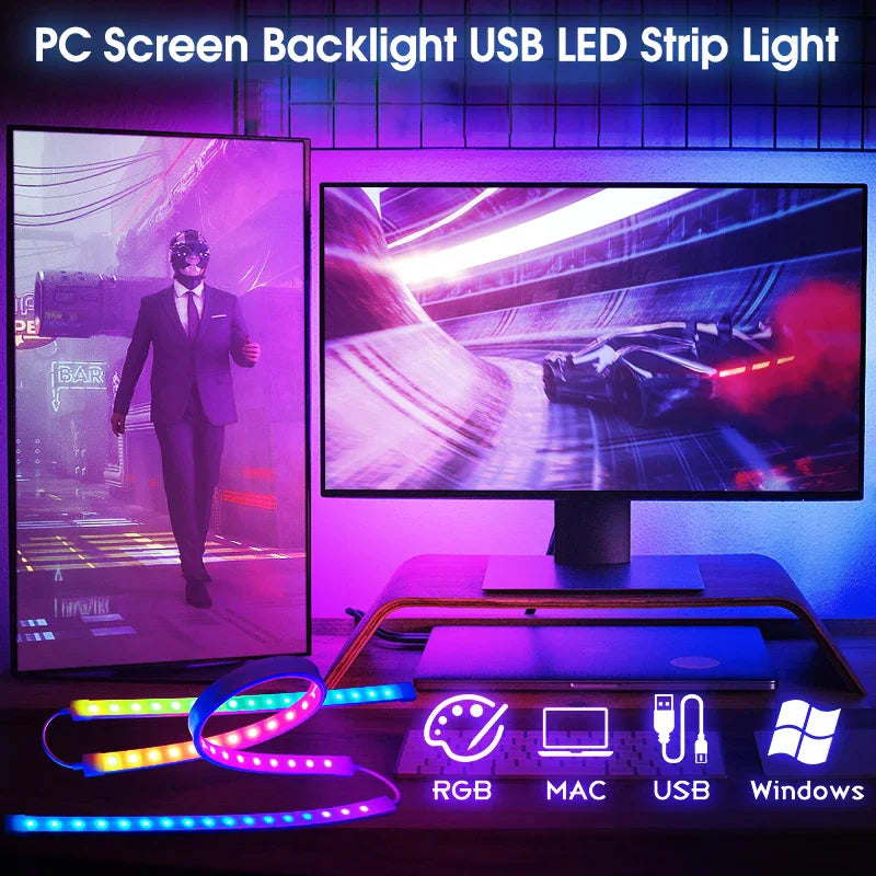 PC Backlight 24 27 32 34 Inch Monitor Screen LED Backlight Music Sync LED Strip Lights Game Room Computer Atmosphere Lights