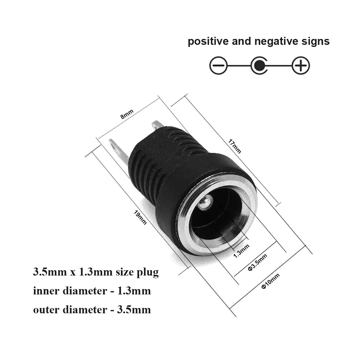 1/3/5/10Pcs DC Power Supply Jack Socket Female Panel Mount Connector 5.5mm 2.1mm Plug Adapter 2 Terminal Types 5.5x2.5mm
