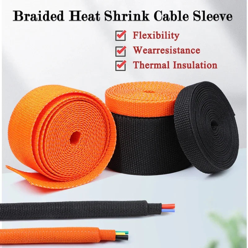 1~50m Braided Cable Sleeve Diameter 4~30mm PET Heat Shrink Tube Insulation Flam Retardant Shrinkable Wire Wrap Sheath Organizer