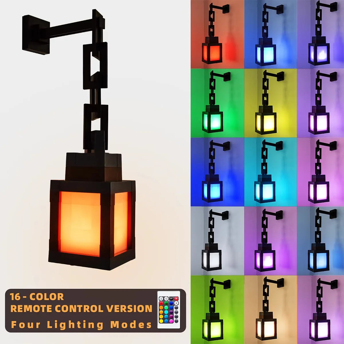 Pixel Design Led Night Light Type-C Rechargeable Remote Control Rgb Game Room Lights Multicolor Cartoon Style Lantern Wall Lamp