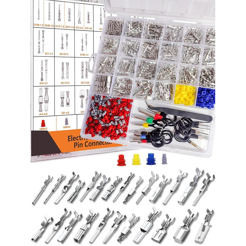 660pcs Pin Connector 1/1.5/1.8/2.2/2.8/3.5/4.8/6.3mm Automotive Wire Terminal Male and Female Non Insulated Plug Disassembly Kit