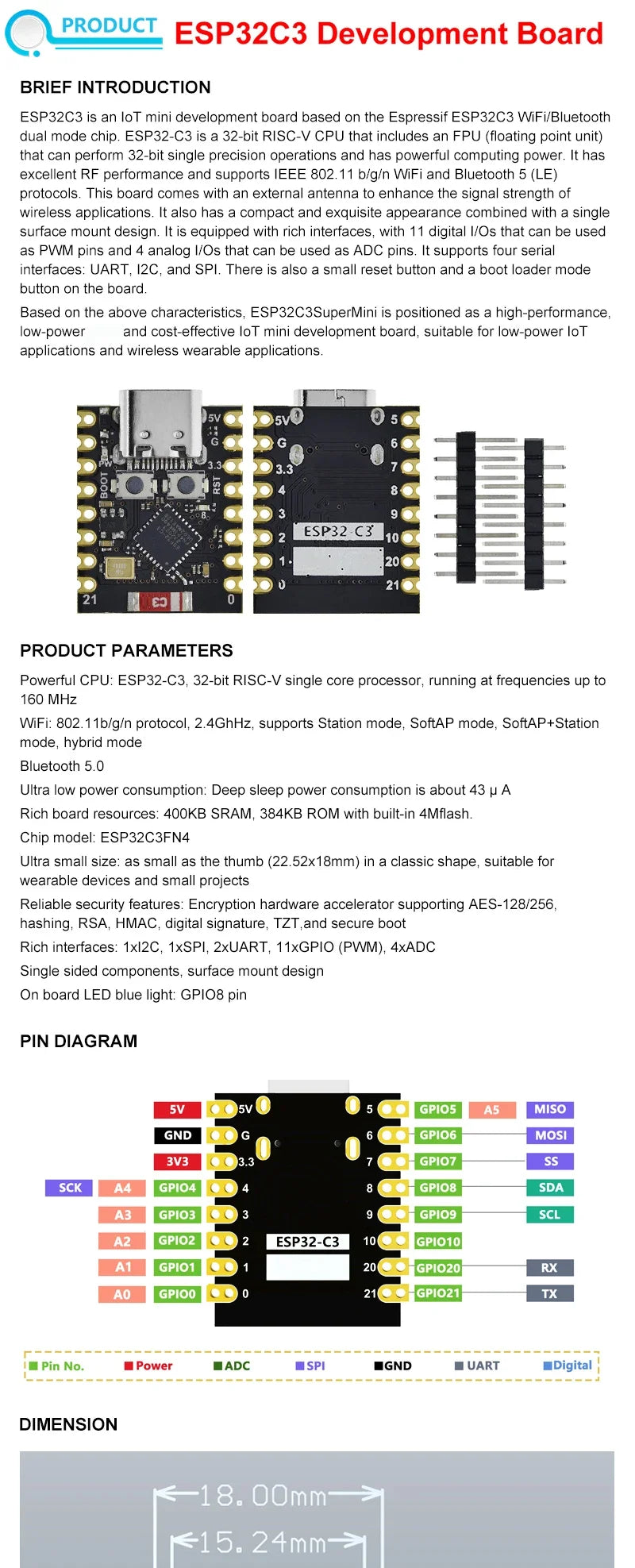 1-10PCS ESP32-C3 Development Board ESP32 SuperMini Development Board ESP32 Development Board WiFi Bluetooth For Arduino