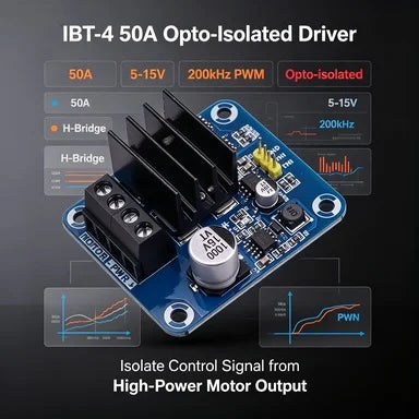 IBT-4 50A MOSFET H-Bridge Motor Driver, 5-15V 200kHz PWM, Opto-Isolated for Arduino/STM32