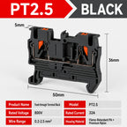 1-50Pcs PT2.5 Feed Through Terminal Block Push In Spring Connector 800V 32A 0.2-2.5mm2 DIN Rail NS35 Screwless Electrical Wiring