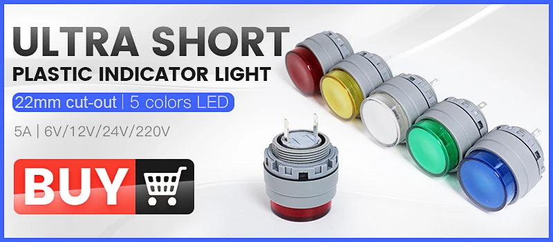VaneAims Plastic Power Signal Lamp AD16-22DS Small LED Indicator Light Beads 12V 24V 220V Red White Green Blue And Yellow
