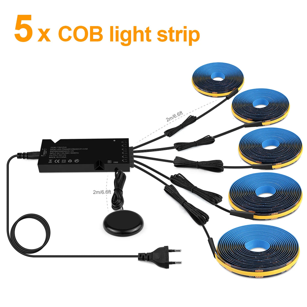 12V Acoustic Wall Panel Decor Lamp More Covert Dimmable Black PCB COB Light Strip With Touch Swtich,For TV Cabinet Backlight