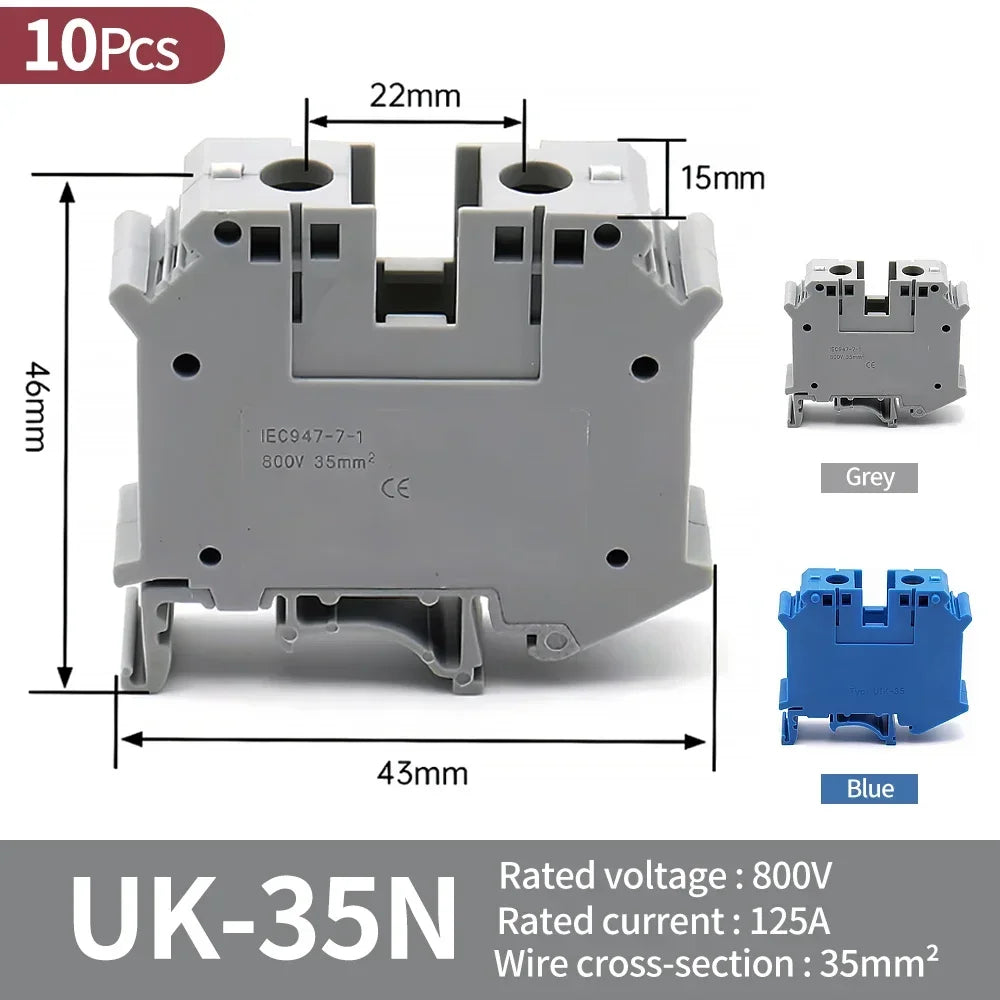 5/10Pcs Screw Wire Connector 12AWG Plug Electrical Mount DIN Rail Terminal Block UK-2.5B/1.5N/3N/5N/6N/10N/16N/25N/35N/50N