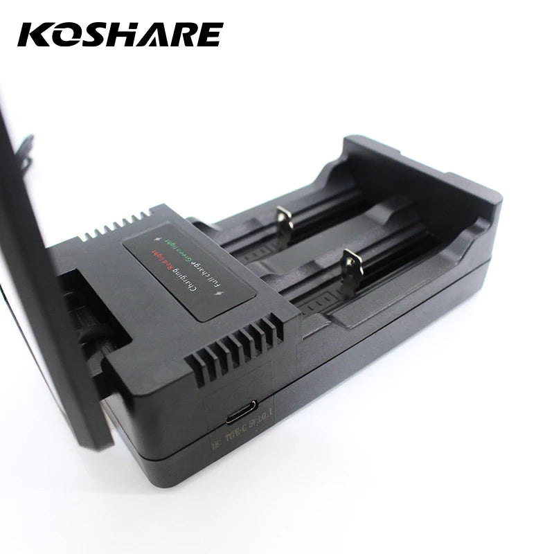 KOSHARE 2 Slot LED Display Battery Charger Type-C Input For 26650/21700/18650/18500/16340/14500 Lithium Rechargeable Batteries