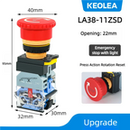 LA38 Emergency Stop 10A Self-locking Rotary Reset Latching Head Power Switch Mushroom Push Button Switch 22mm 1 NO I NC 2NC