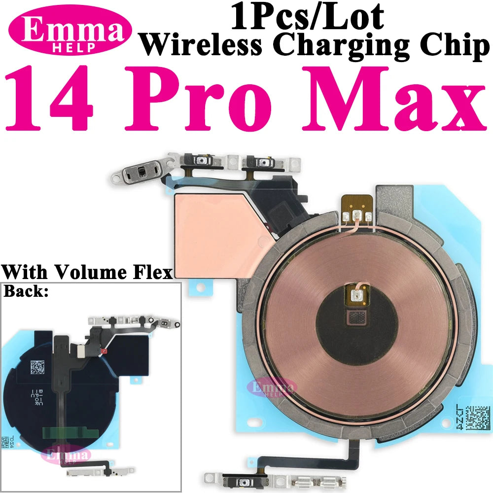 Wireless Charging Coil NFC + Power Volume Flex Cable for iPhone 14 14 Plus 15 15 Pro Max 16 – WPC Charging Antenna