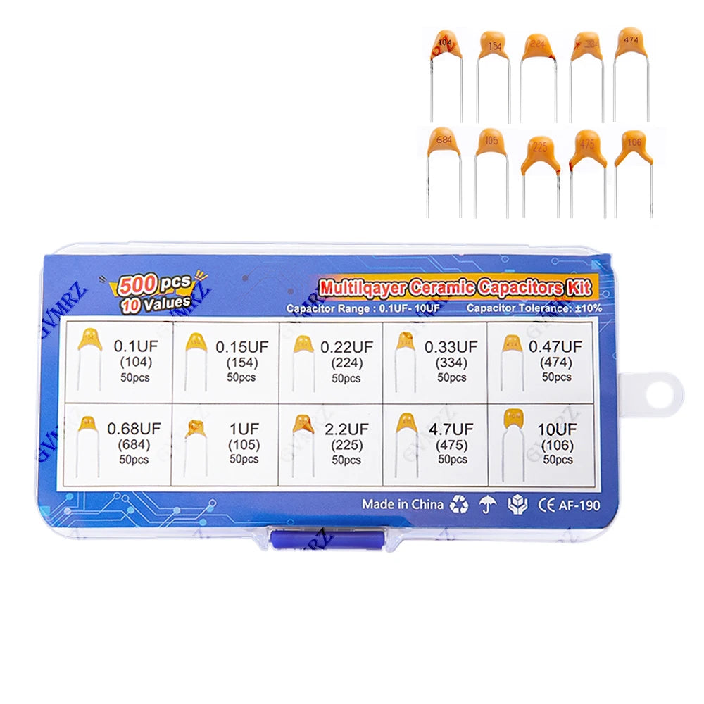 10Values 0.15UF 0..22UF 0.33UF monolithic ceramic capacitor 0.1UF-10UF kit  0.47UF 0.68UF 1UF 2.2UF 4.7UF each 50PCS