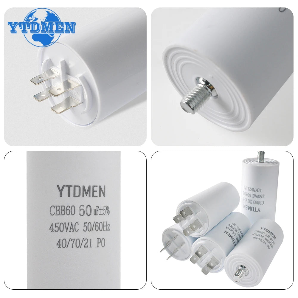 1PCS CBB60 Capacitor with Screw Double Insert 450V AC Starting Capacitor 4uF~60uF Motor Capacitors for Air Compressor Water Pump