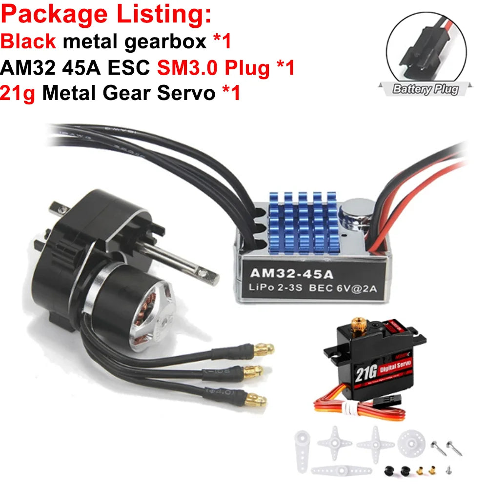 Full Metal Gearbox 2322 2600KV Brushless Motor AM32 45A ESC 21g Servo/2CH Receiver for RC Car Crawler MN82 MN78 MN168 MN99 MN98