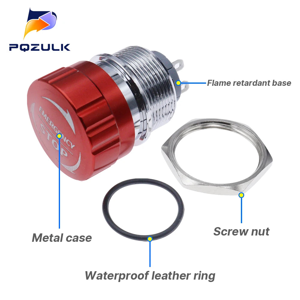 16/19/22mm Metal Aluminum Emergency Stop Switch Push Button Switch Latching NO NC 1NO 1NC Pin Terminal Red Mushroom Stop Button