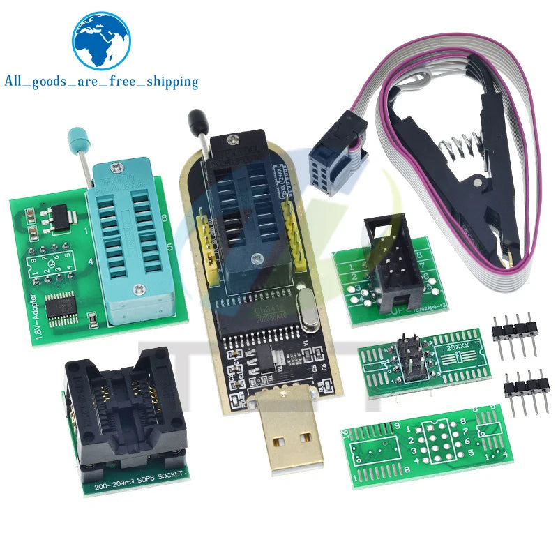 TZT CH341 CH341B 24 25 Series EEPROM Flash BIOS USB Programmer Module SOIC8 SOP8 Test Clip For EEPROM 93CXX / 25CXX / 24CXX