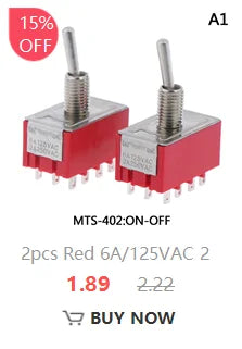 5PCS Miniature Toggle Switch Double Pole Double Throw DPDT (MTS202) ON-ON 120VAC 6A 1/4 Inch Mounting MTS-202