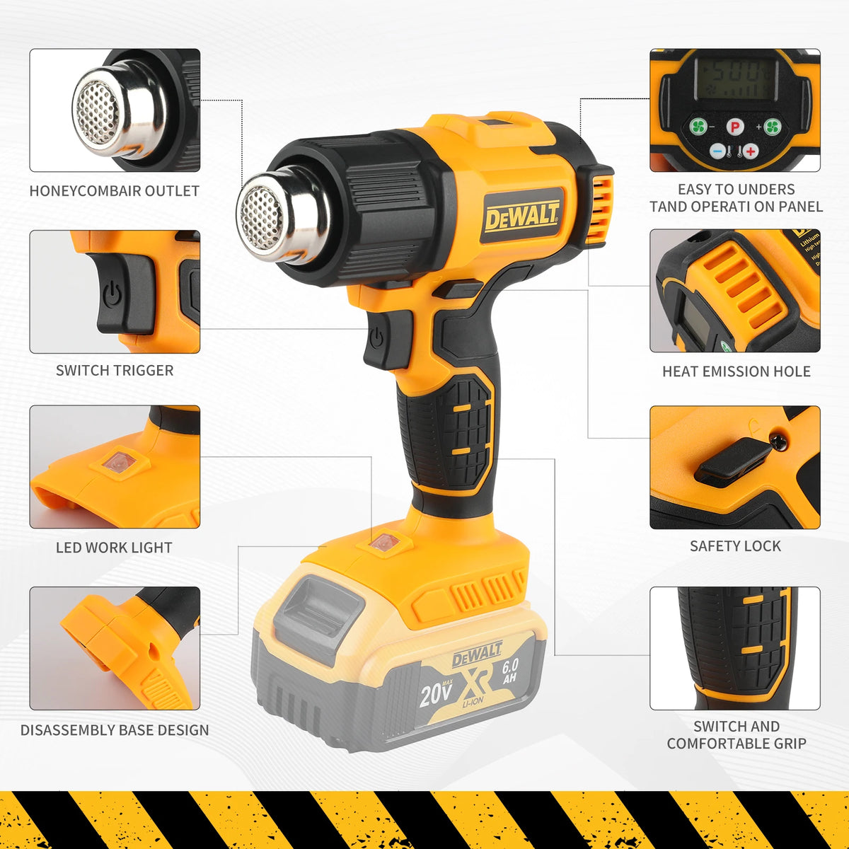 DEWALT DCE530 20V  Temperatures Adjustable Hot Air Gun Cordless Heat Gun 550°C High Power Welding Thermal Blower Naked Tool