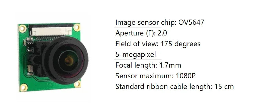 Raspberry Pi 4B/3B+ 175 Degree Wide-Angle Camera -5MP OV5647 Sensor with Adjustable Focus & 1080P HD