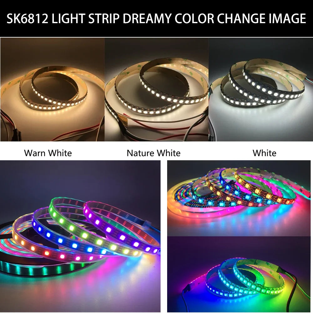 4 IN 1 SK6812 RGBW RGBNW RGBWW LED Strip (WS2812B Similar) Smart Color Soft LED Lights Lamp 30/60/144 LEDs/m Addressable Light 5