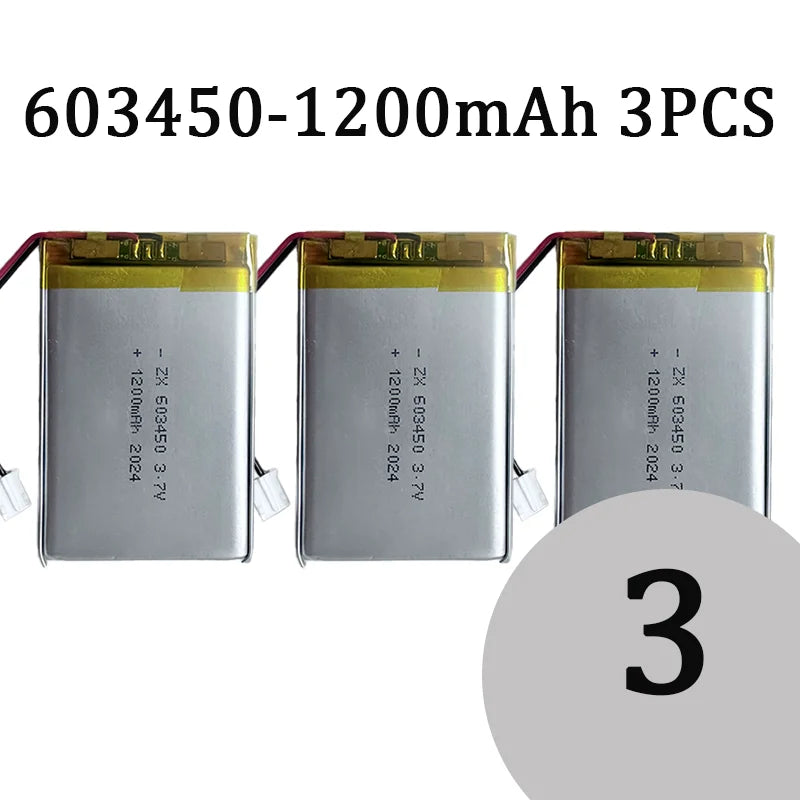 603450 3.7V 1200mAh Lithium Polymer LiPo Rechargeable Battery with jst PH 2.0mm 2pin plug For MP3 Laptop PC Camera GPS