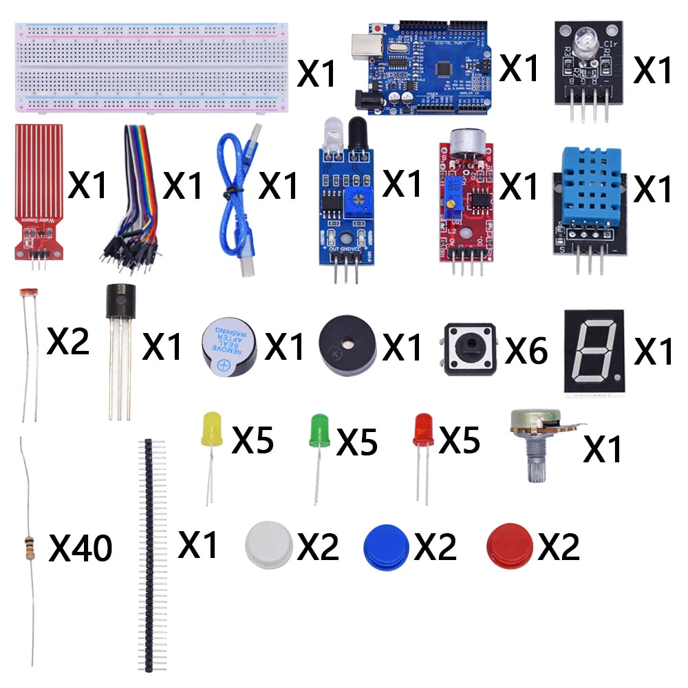 LIZAO Arduino UNO R3 Breadboard Starter Kit Complete Basic Electronics Set with Sensors LED Control for Beginner Learning